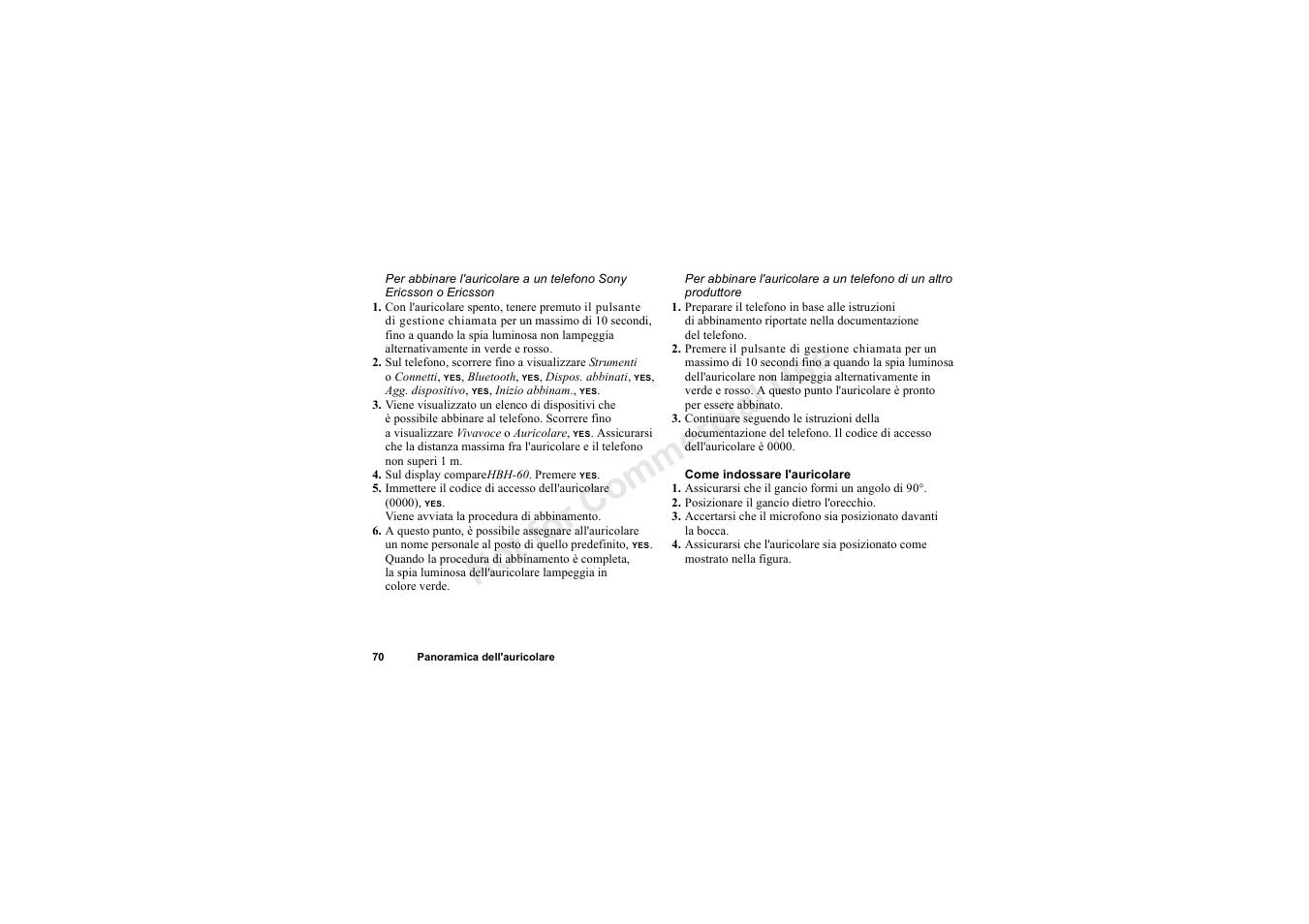 No t fo r c om me rci al u se | Sony HBH-60 User Manual | Page 70 / 95