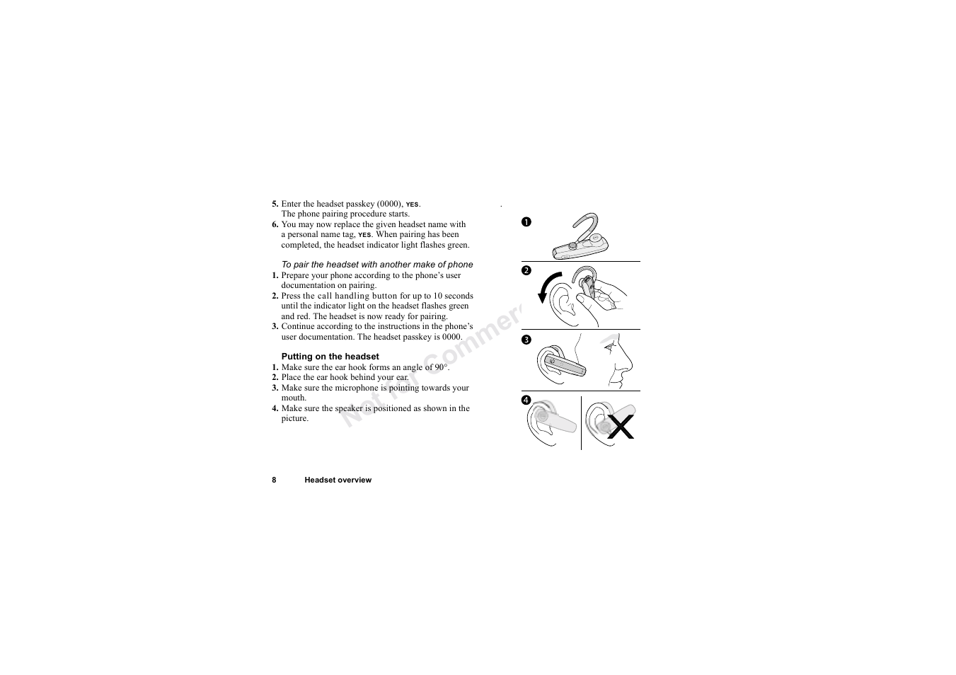 No t fo r c om me rci al u se | Sony HBH-60 User Manual | Page 8 / 95