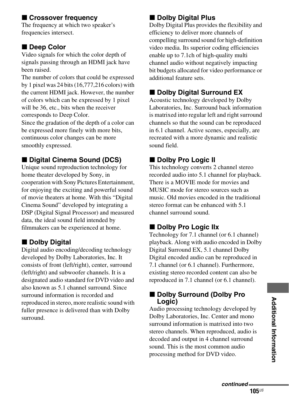 Sony STR-DG920 User Manual | Page 105 / 116