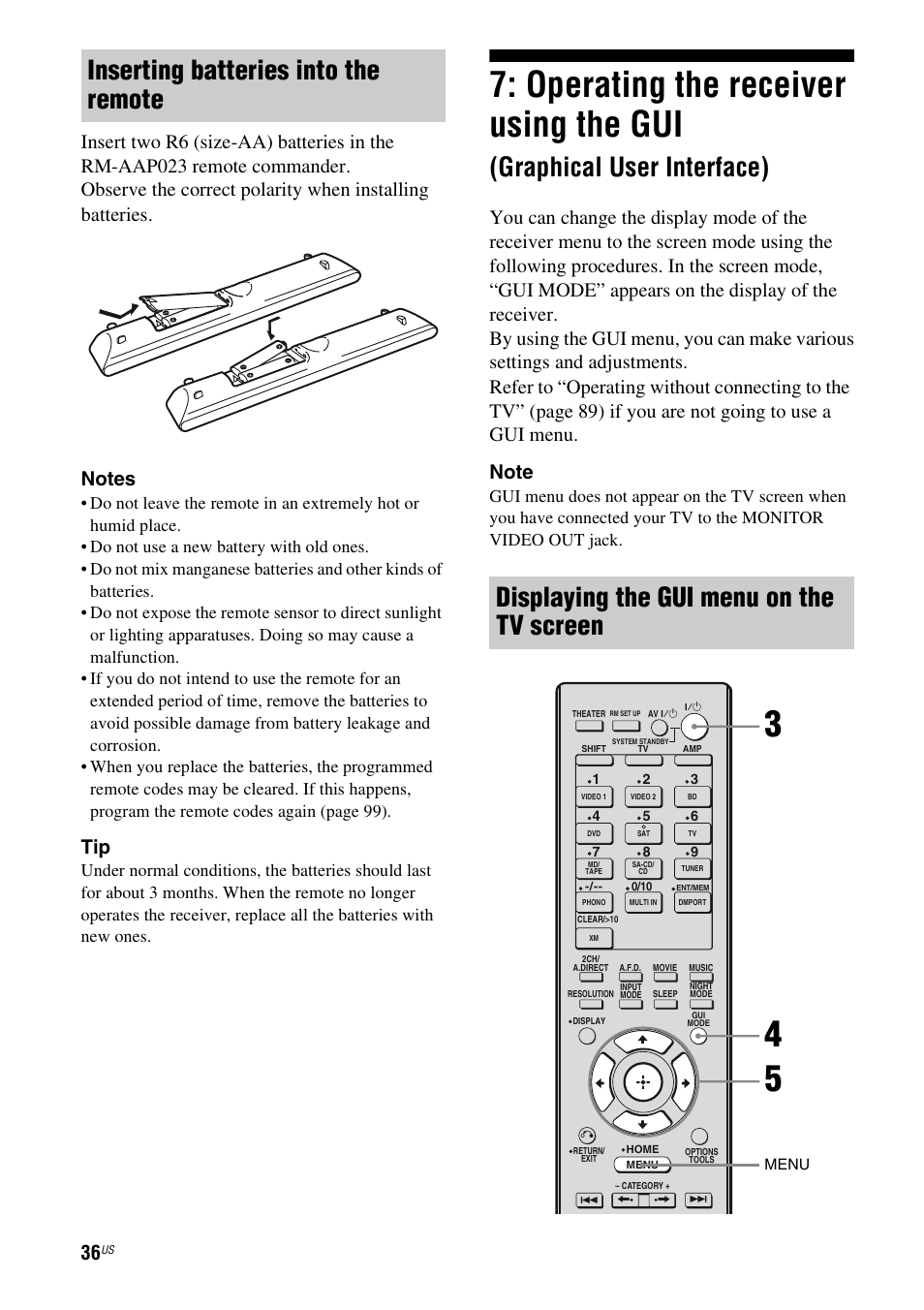 Operating the receiver using the gui, Graphical user interface) | Sony STR-DG920 User Manual | Page 36 / 116