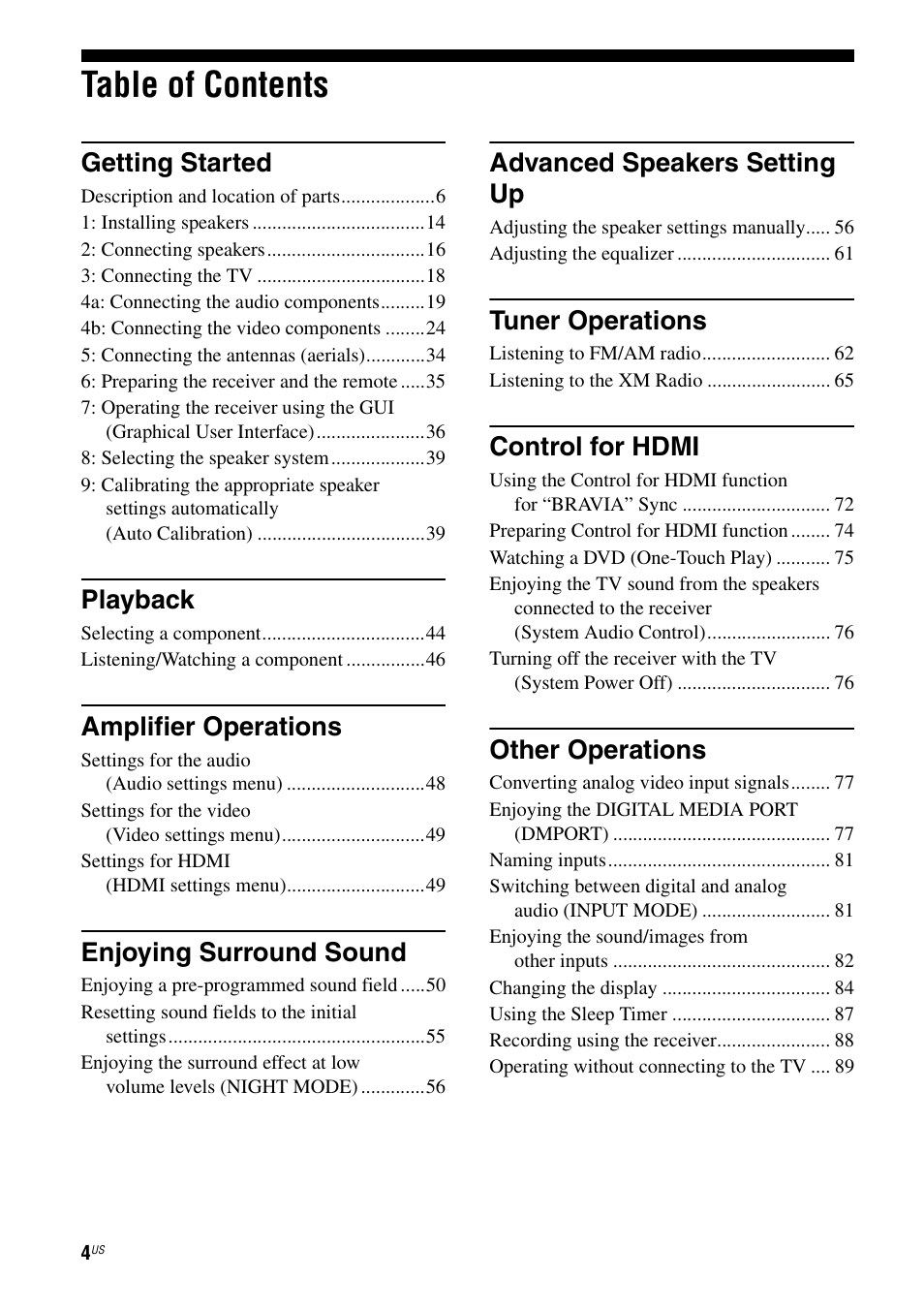 Sony STR-DG920 User Manual | Page 4 / 116