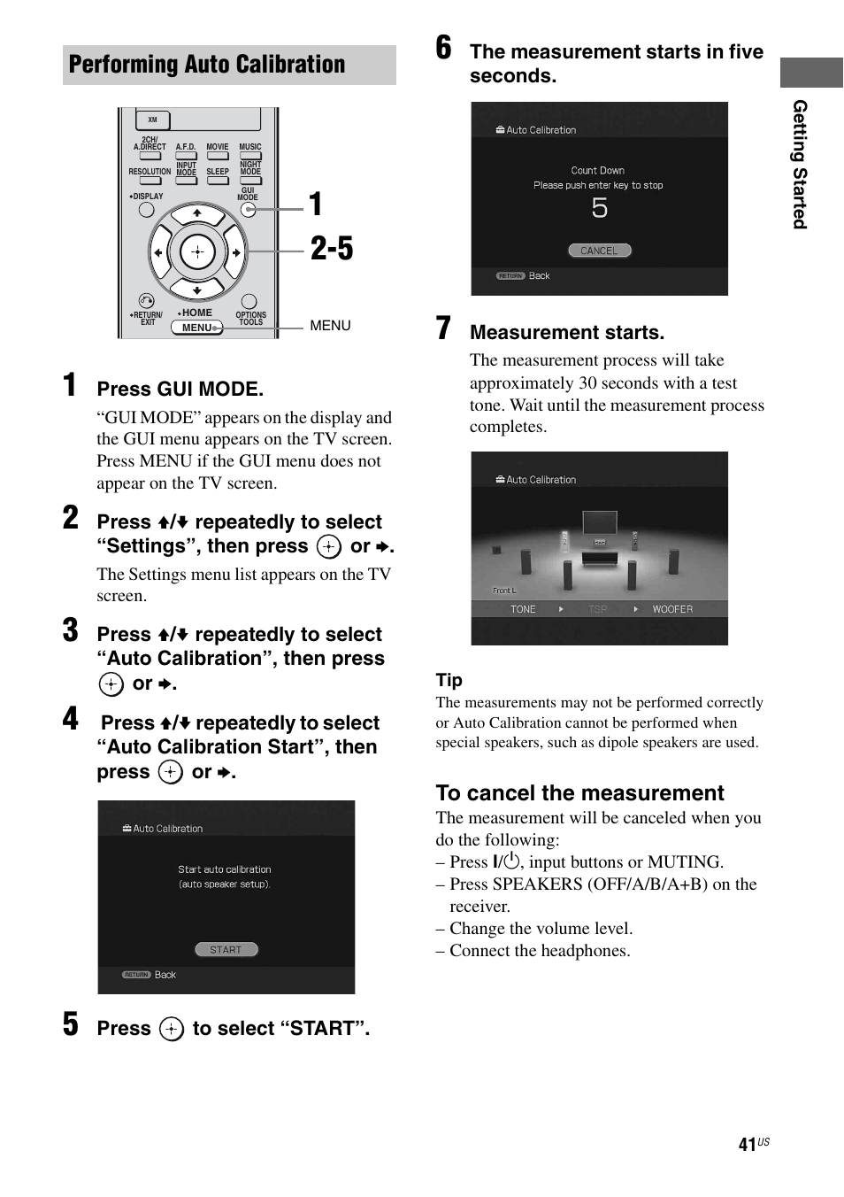 Performing auto calibration | Sony STR-DG920 User Manual | Page 41 / 116