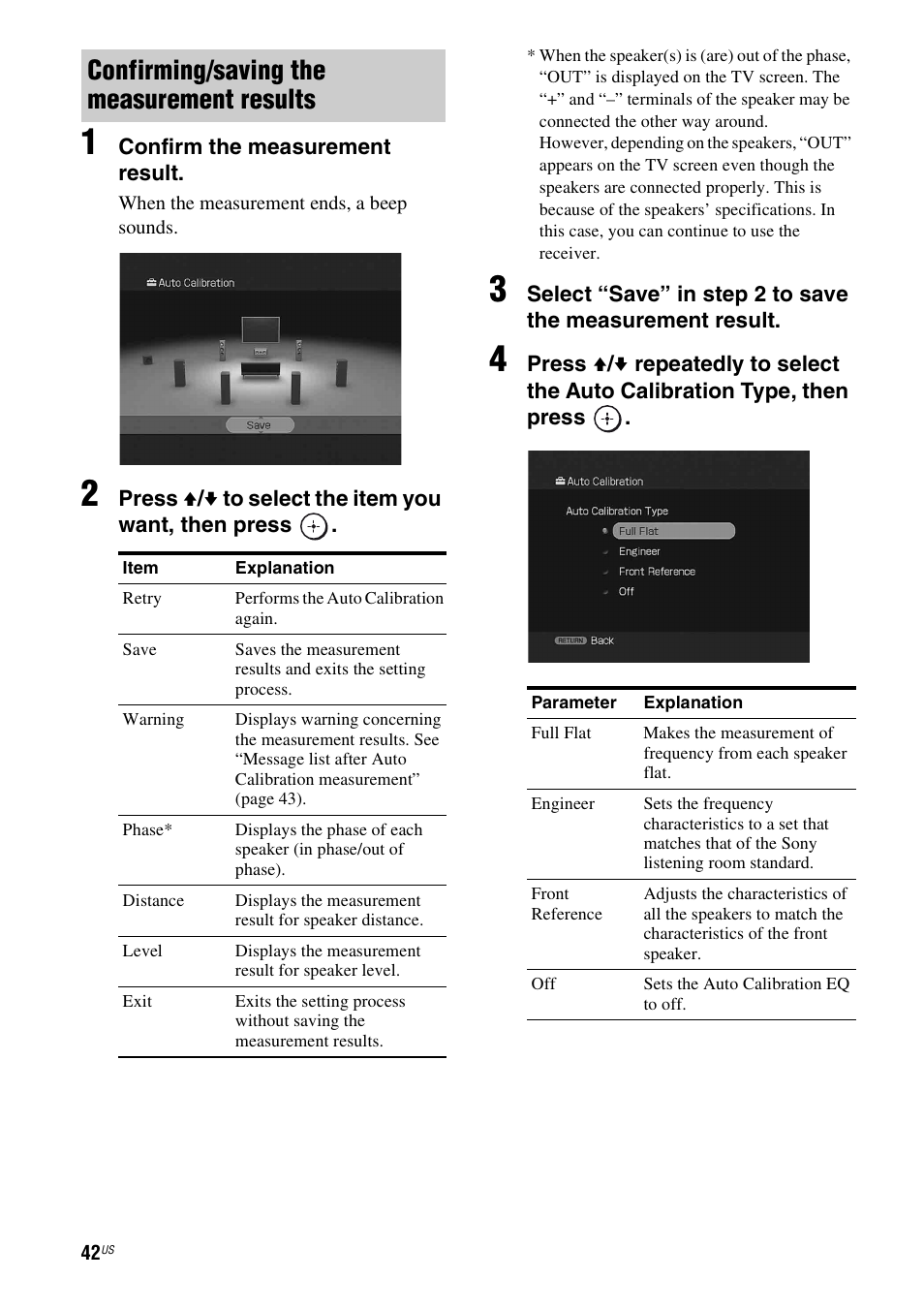 Confirming/saving the measurement results | Sony STR-DG920 User Manual | Page 42 / 116