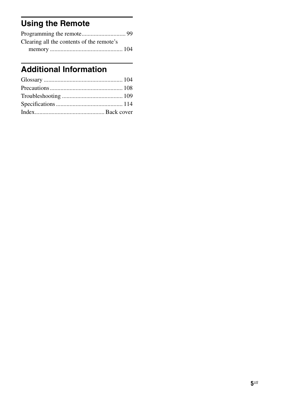 Using the remote, Additional information | Sony STR-DG920 User Manual | Page 5 / 116