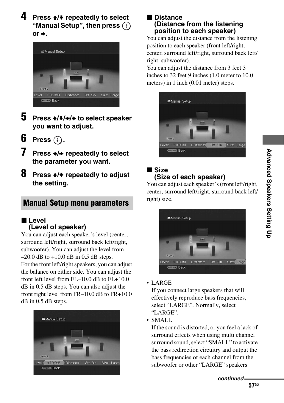 Manual setup menu parameters | Sony STR-DG920 User Manual | Page 57 / 116