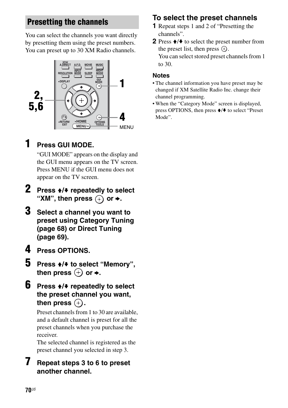Presetting the channels | Sony STR-DG920 User Manual | Page 70 / 116