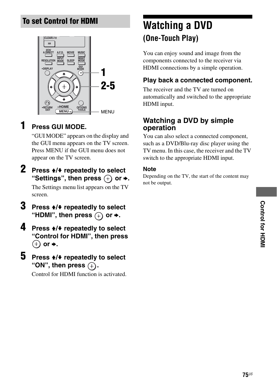 Watching a dvd (one-touch play), Watching a dvd, One-touch play) | Watching a dvd by simple operation | Sony STR-DG920 User Manual | Page 75 / 116