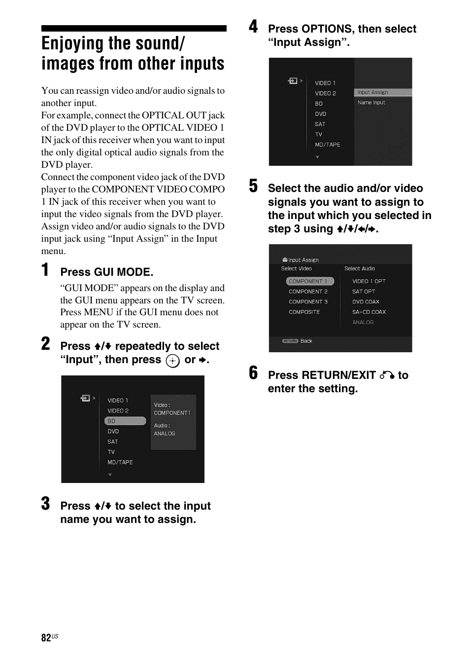 Enjoying the sound/ images from other inputs, Enjoying the sound/images from, Other inputs | Sony STR-DG920 User Manual | Page 82 / 116