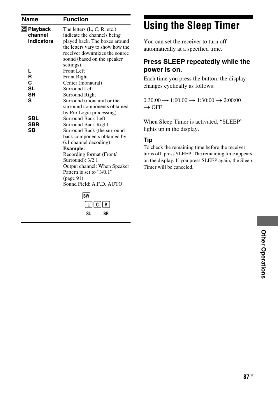 Using the sleep timer | Sony STR-DG920 User Manual | Page 87 / 116