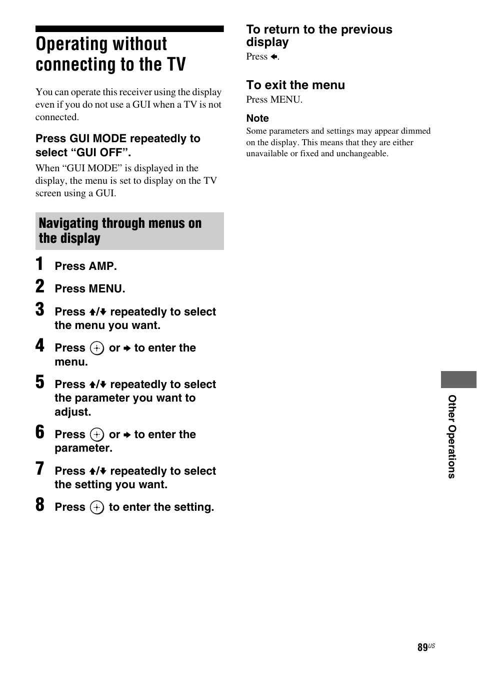 Operating without connecting to the tv | Sony STR-DG920 User Manual | Page 89 / 116