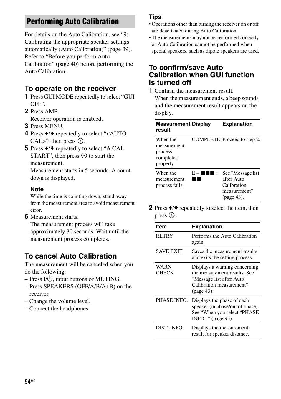 Performing auto calibration | Sony STR-DG920 User Manual | Page 94 / 116