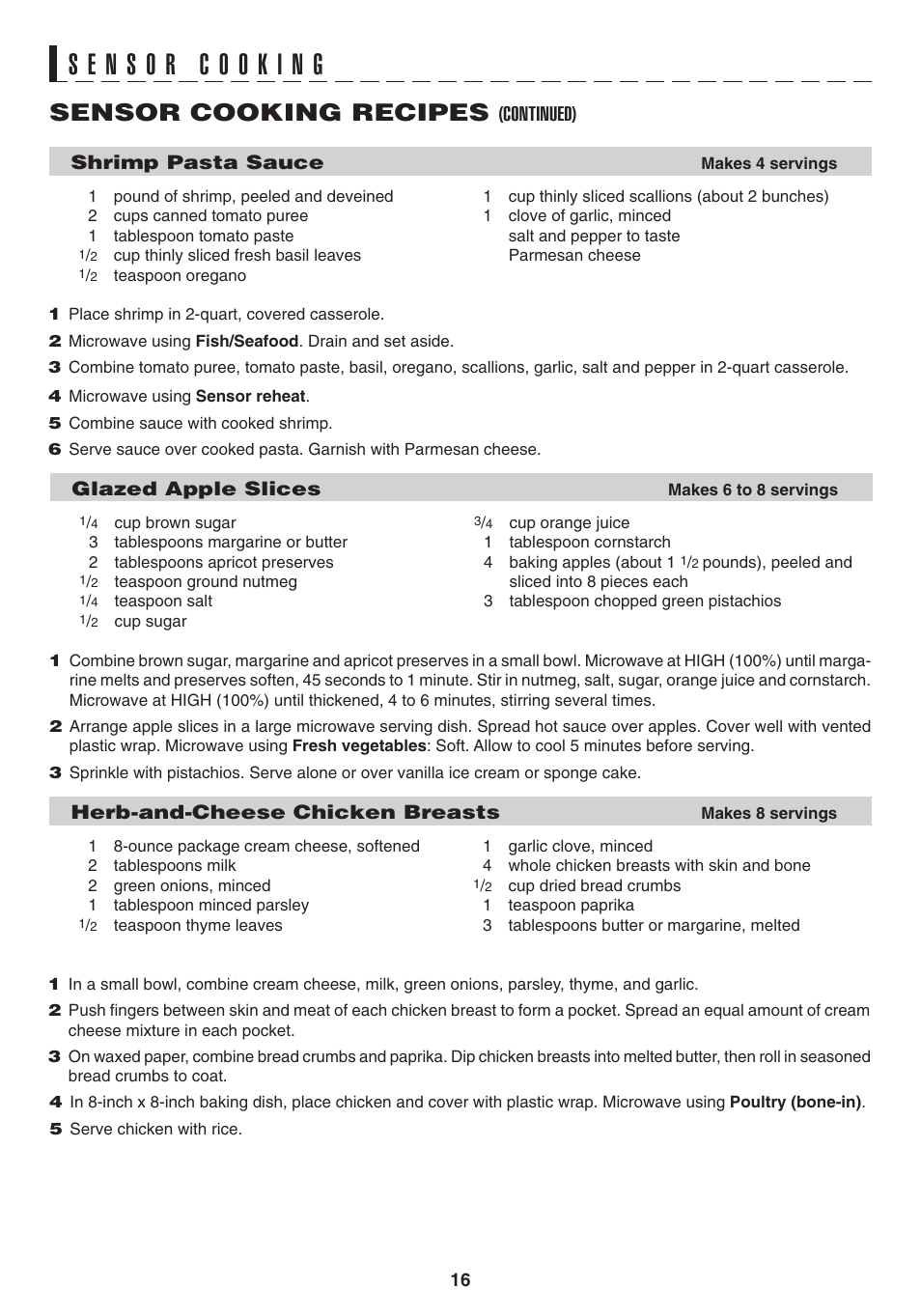 Sensor cooking recipes | Sony CAROUSEL R-530E User Manual | Page 18 / 40