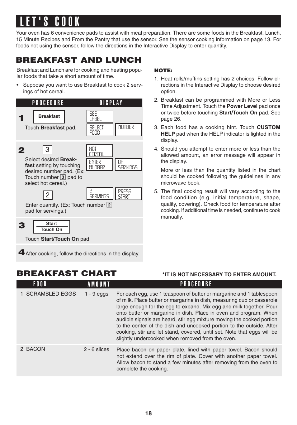 Breakfast and lunch, Breakfast chart | Sony CAROUSEL R-530E User Manual | Page 20 / 40