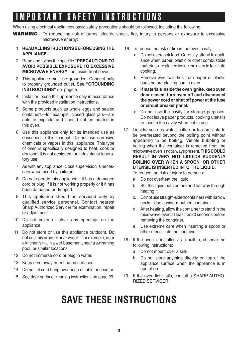 Save these instructions | Sony CAROUSEL R-530E User Manual | Page 5 / 40