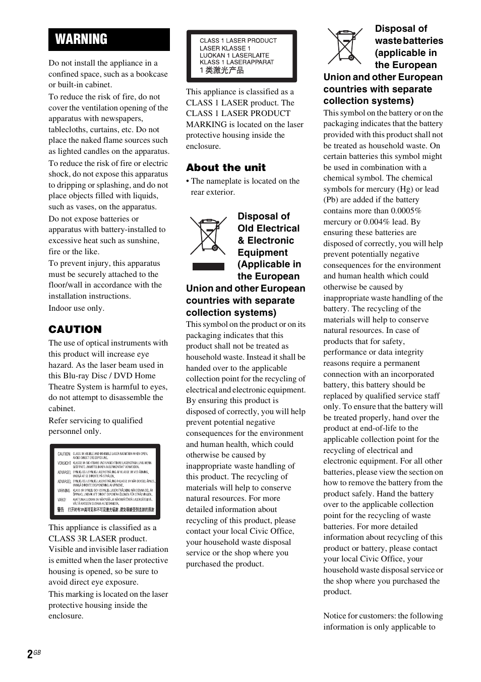 Warning | Sony F500 User Manual | Page 2 / 76