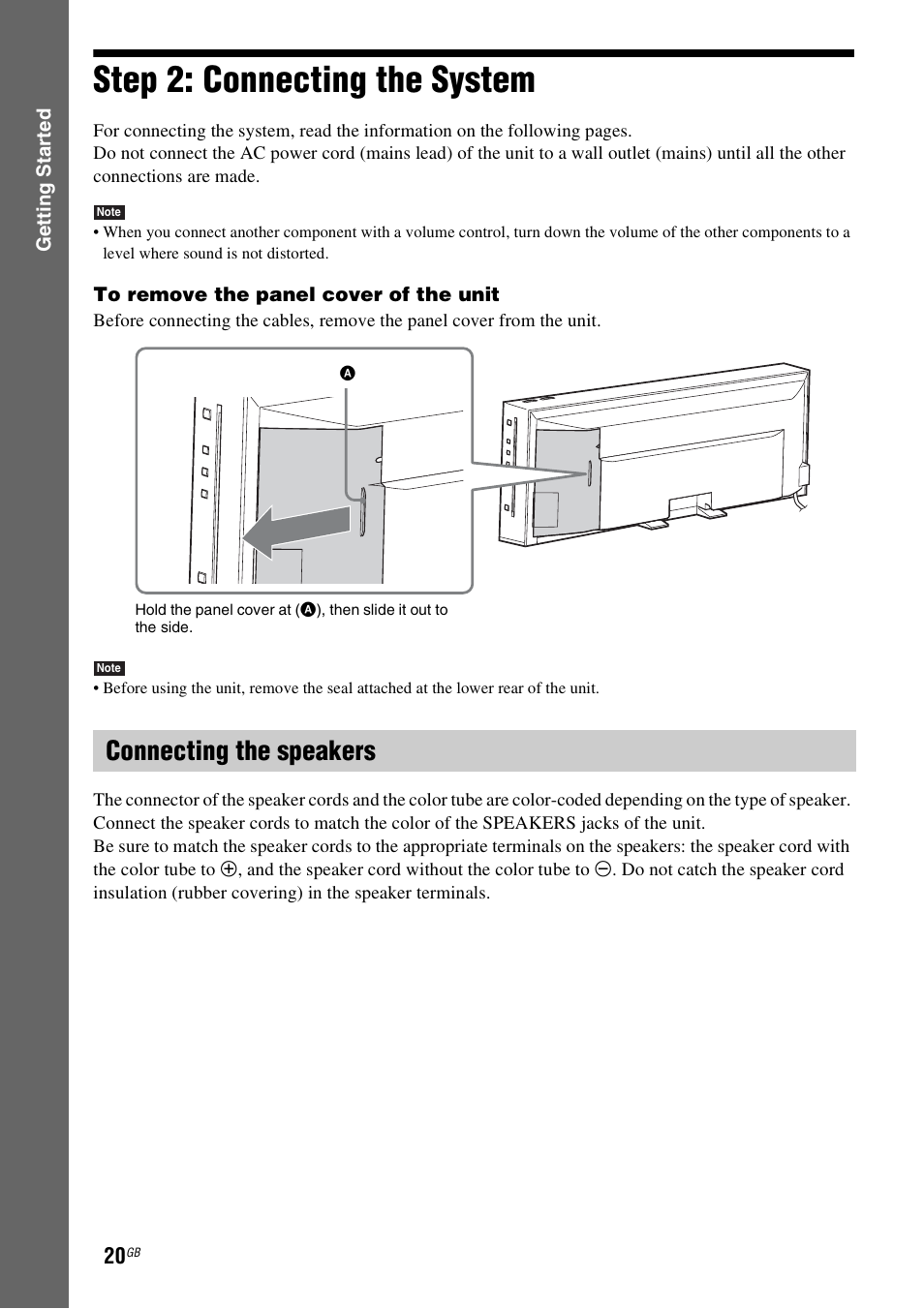 Step 2: connecting the system, Connecting the speakers | Sony F500 User Manual | Page 20 / 76