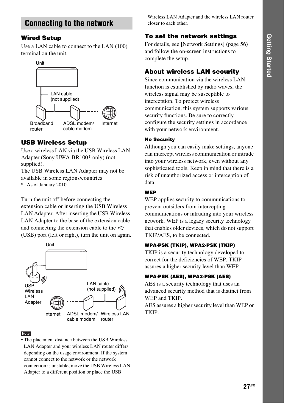 Connecting to the network, E 27) | Sony F500 User Manual | Page 27 / 76