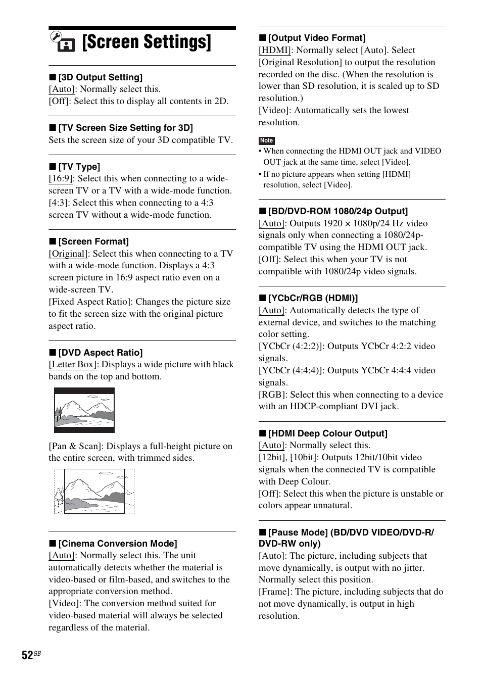 Screen settings | Sony F500 User Manual | Page 52 / 76