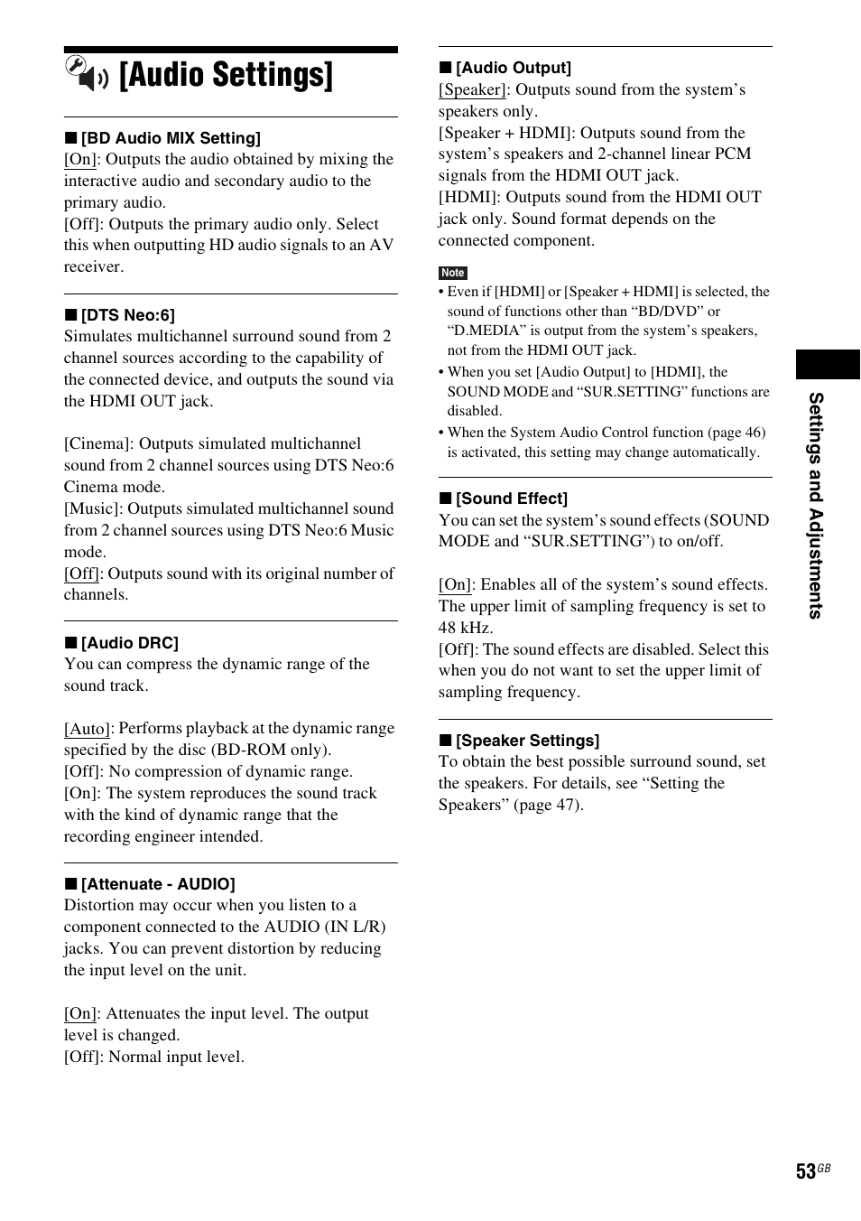 Audio settings | Sony F500 User Manual | Page 53 / 76