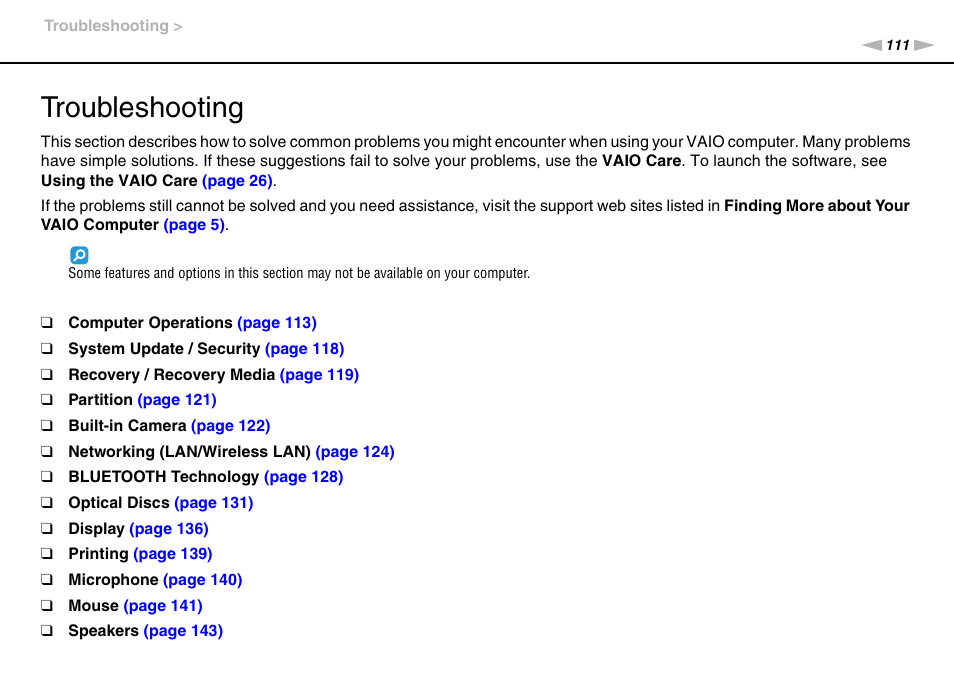 Troubleshooting | Sony VAIO VPCJ2 User Manual | Page 111 / 157