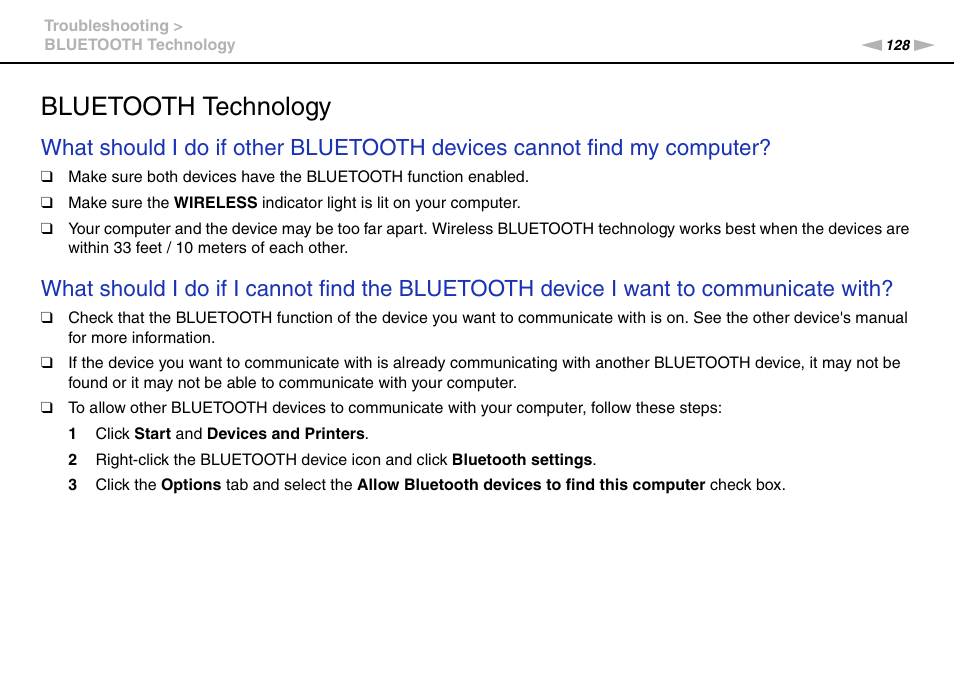 Bluetooth technology | Sony VAIO VPCJ2 User Manual | Page 128 / 157
