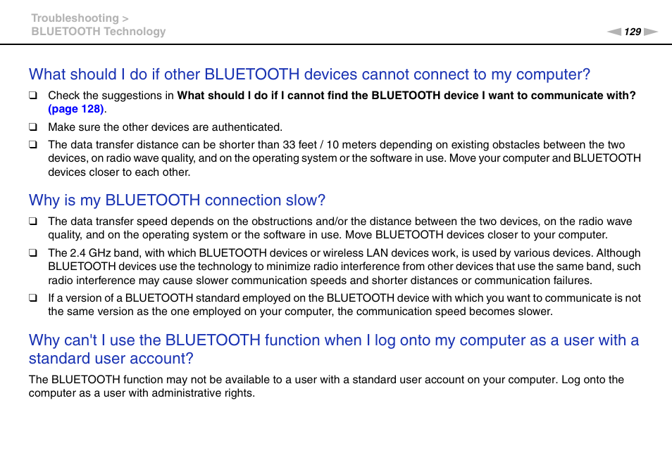 Why is my bluetooth connection slow | Sony VAIO VPCJ2 User Manual | Page 129 / 157