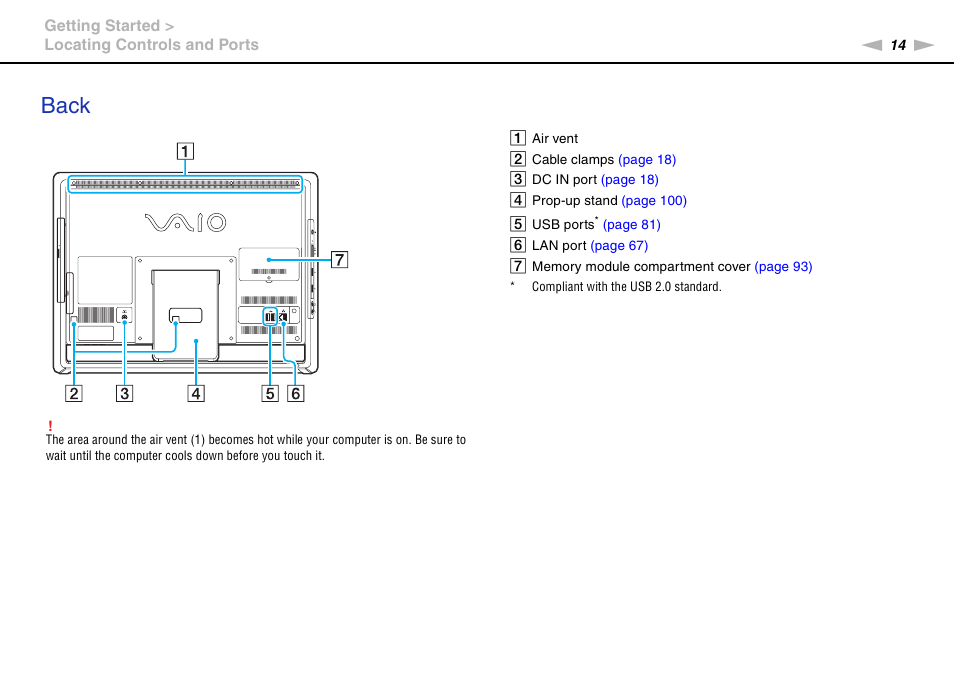 Back | Sony VAIO VPCJ2 User Manual | Page 14 / 157