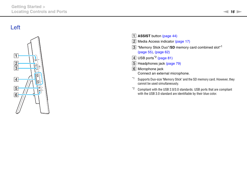 Left | Sony VAIO VPCJ2 User Manual | Page 16 / 157