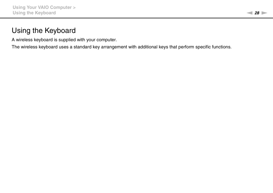 Using the keyboard | Sony VAIO VPCJ2 User Manual | Page 28 / 157