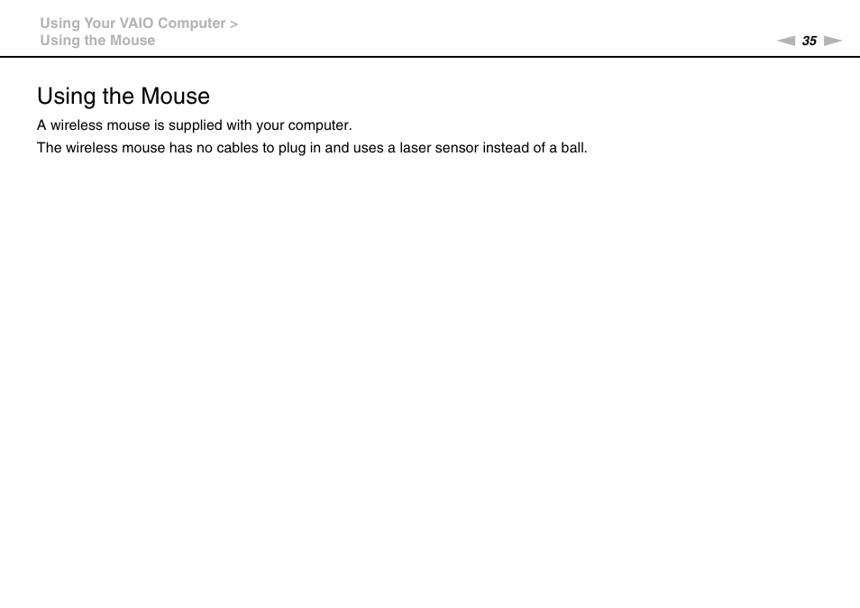 Using the mouse | Sony VAIO VPCJ2 User Manual | Page 35 / 157