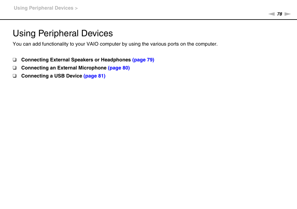 Using peripheral devices | Sony VAIO VPCJ2 User Manual | Page 78 / 157
