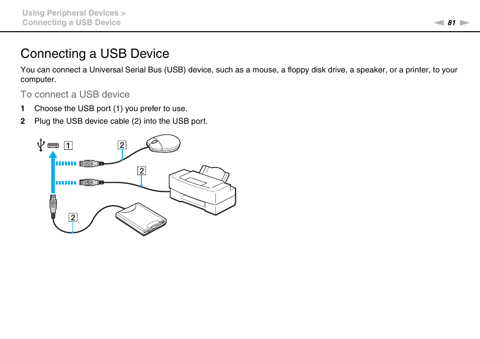 Connecting a usb device | Sony VAIO VPCJ2 User Manual | Page 81 / 157