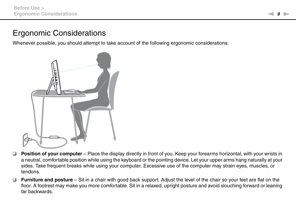 Ergonomic considerations | Sony VAIO VPCJ2 User Manual | Page 9 / 157