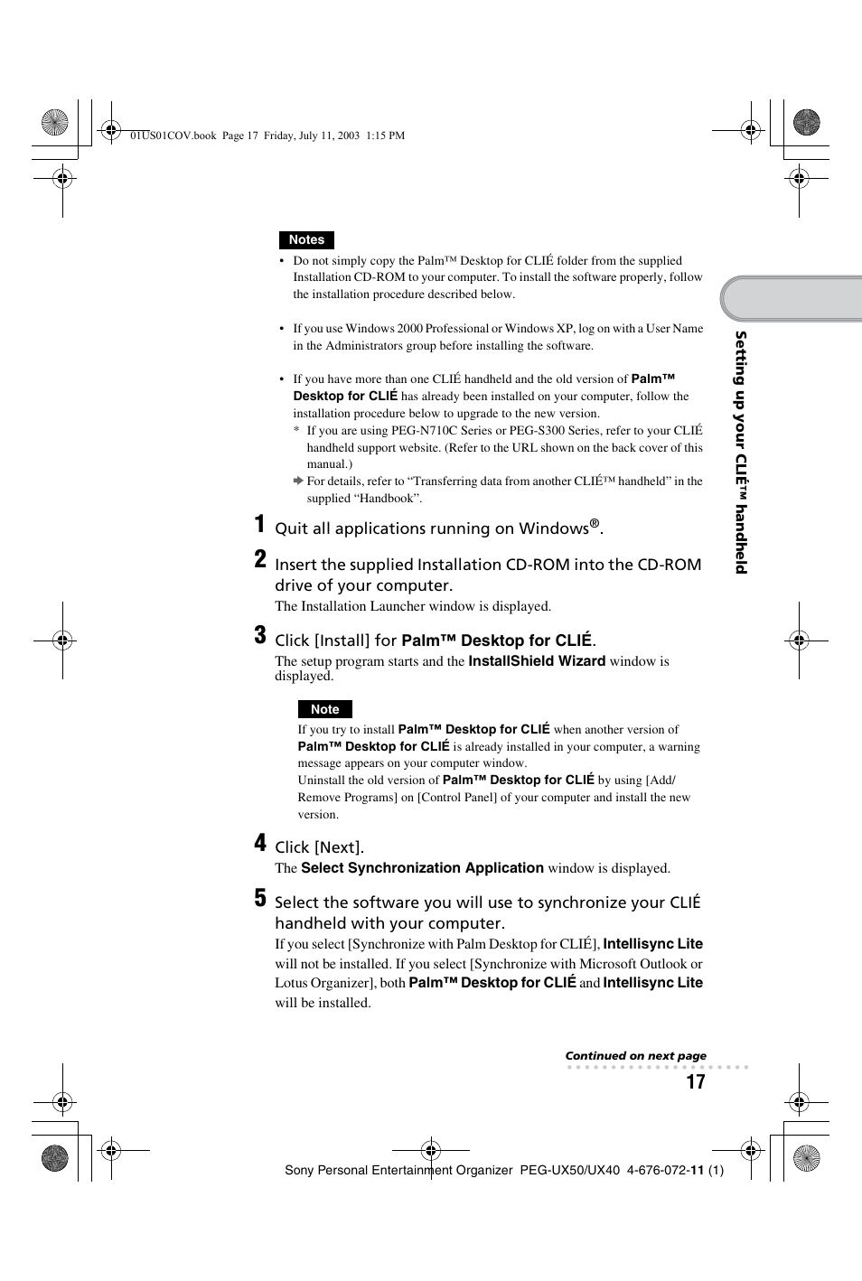 Sony PEG-UX40 User Manual | Page 17 / 116