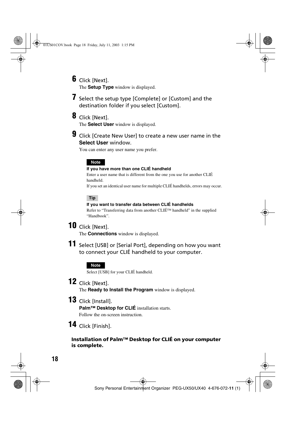 Sony PEG-UX40 User Manual | Page 18 / 116