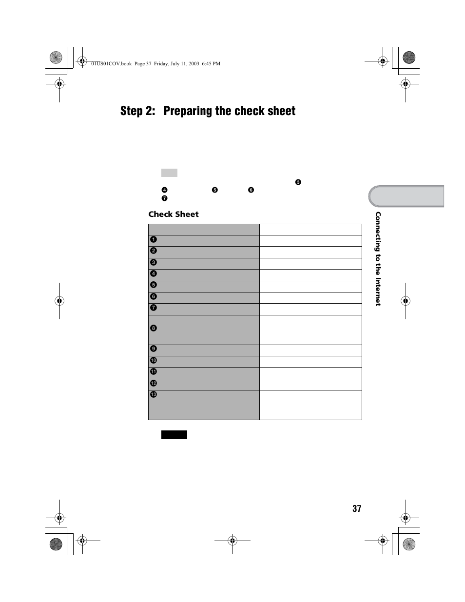 Step 2: preparing the check sheet | Sony PEG-UX40 User Manual | Page 37 / 116