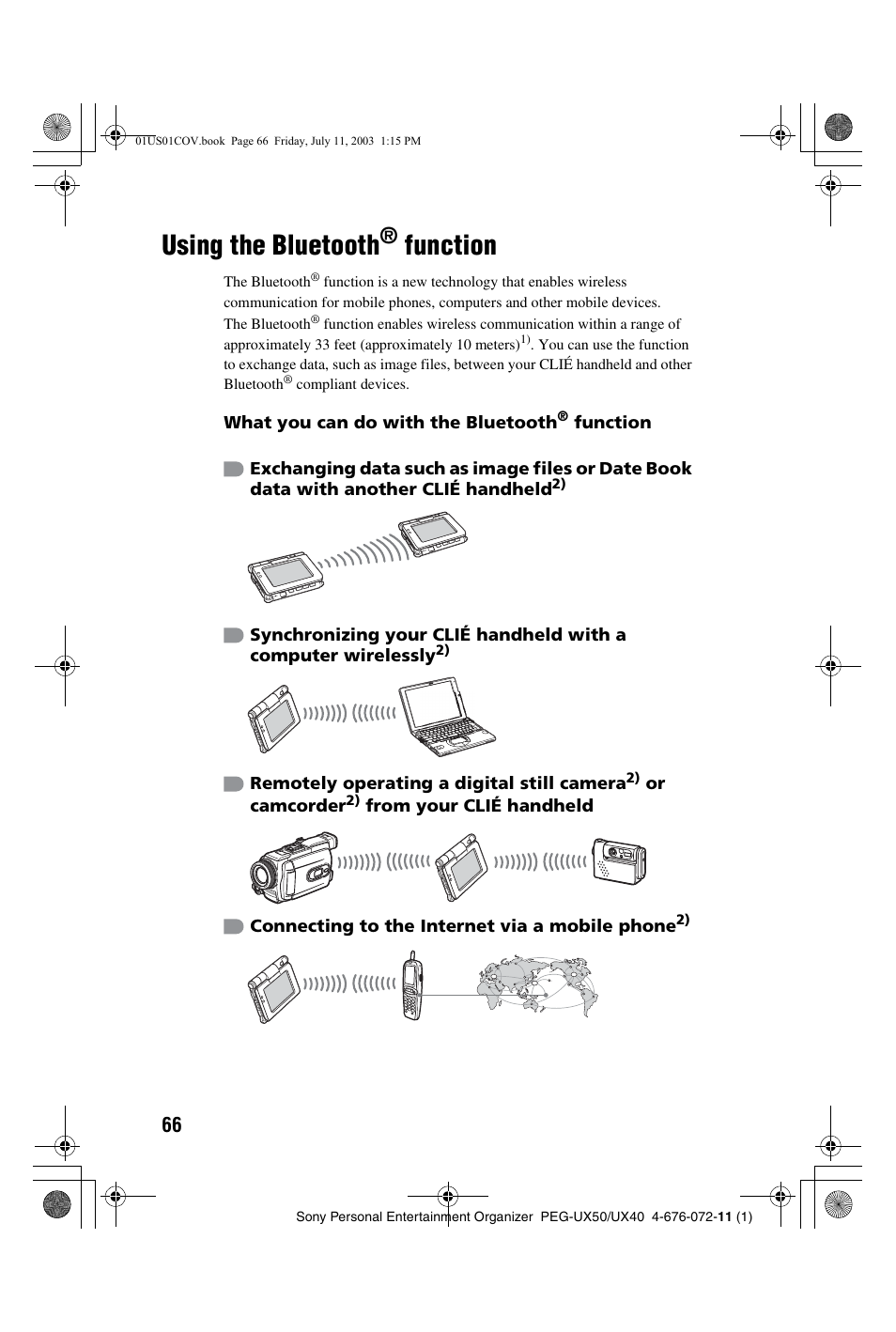 Using the bluetooth® function, Using the bluetooth, Function | Sony PEG-UX40 User Manual | Page 66 / 116