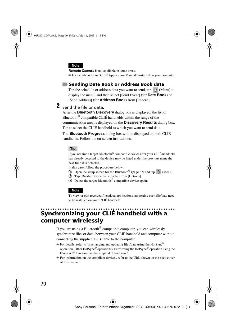 Sony PEG-UX40 User Manual | Page 70 / 116