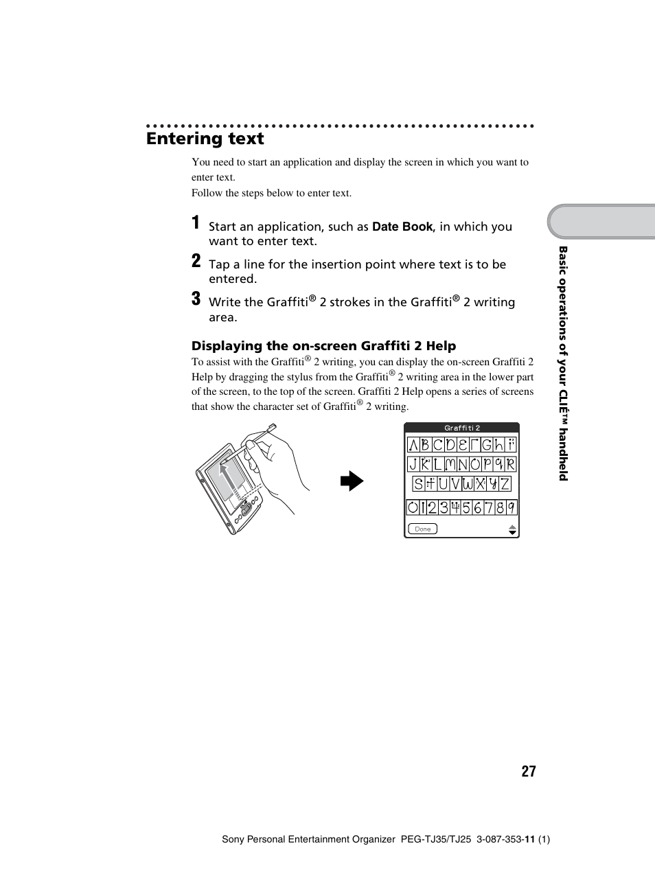 Entering text | Sony PEG-TJ25 User Manual | Page 27 / 72