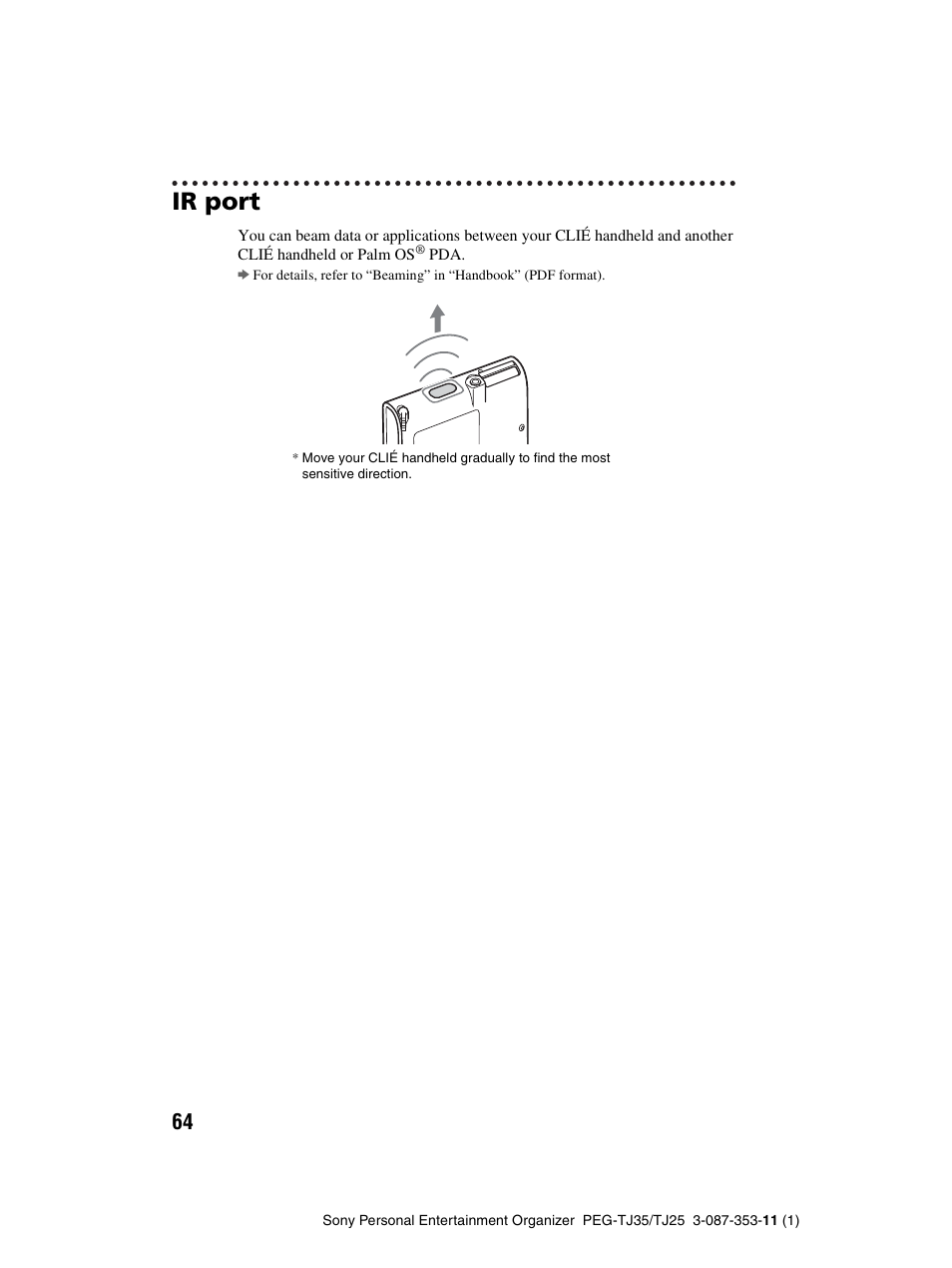 Ir port | Sony PEG-TJ25 User Manual | Page 64 / 72