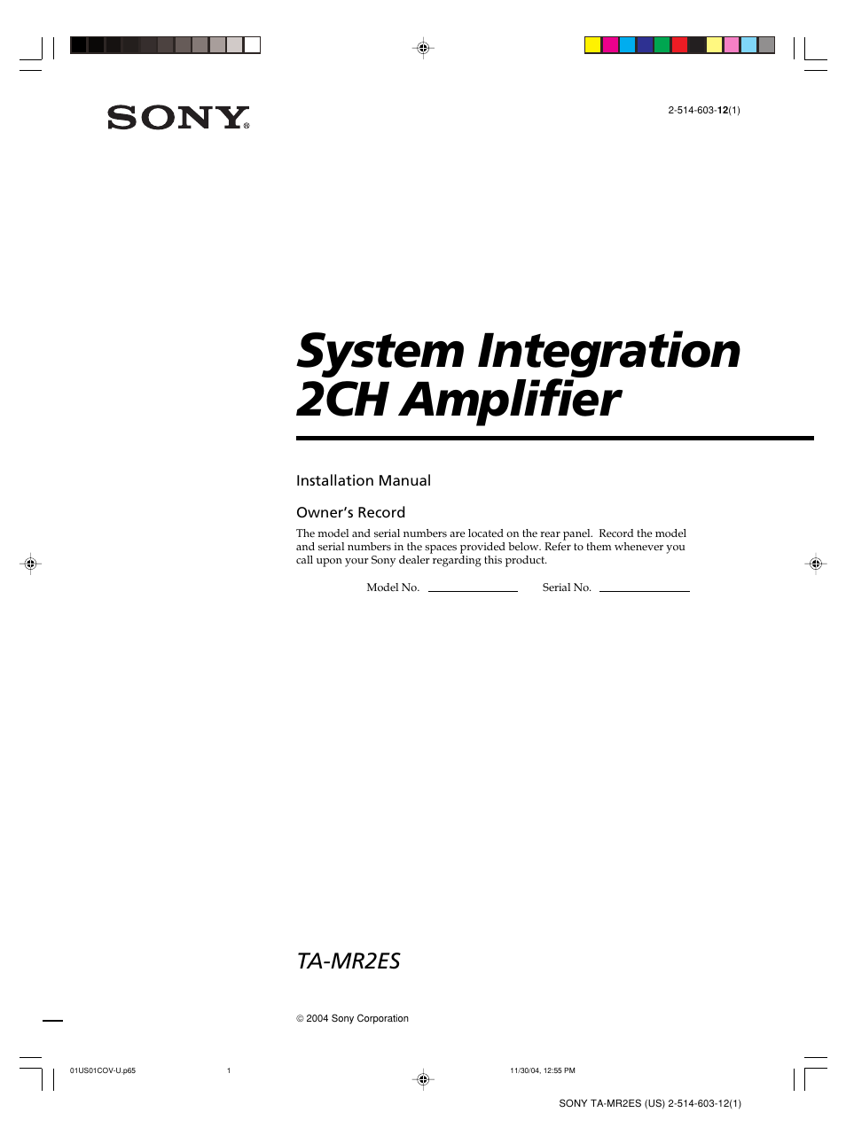 Sony TA-MR2ES User Manual | 20 pages