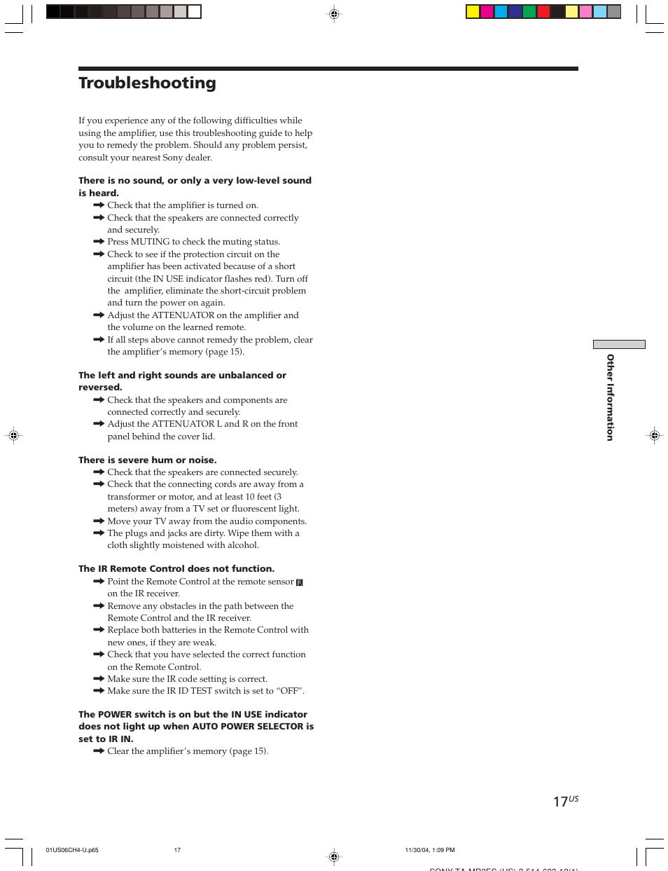 Troubleshooting | Sony TA-MR2ES User Manual | Page 17 / 20