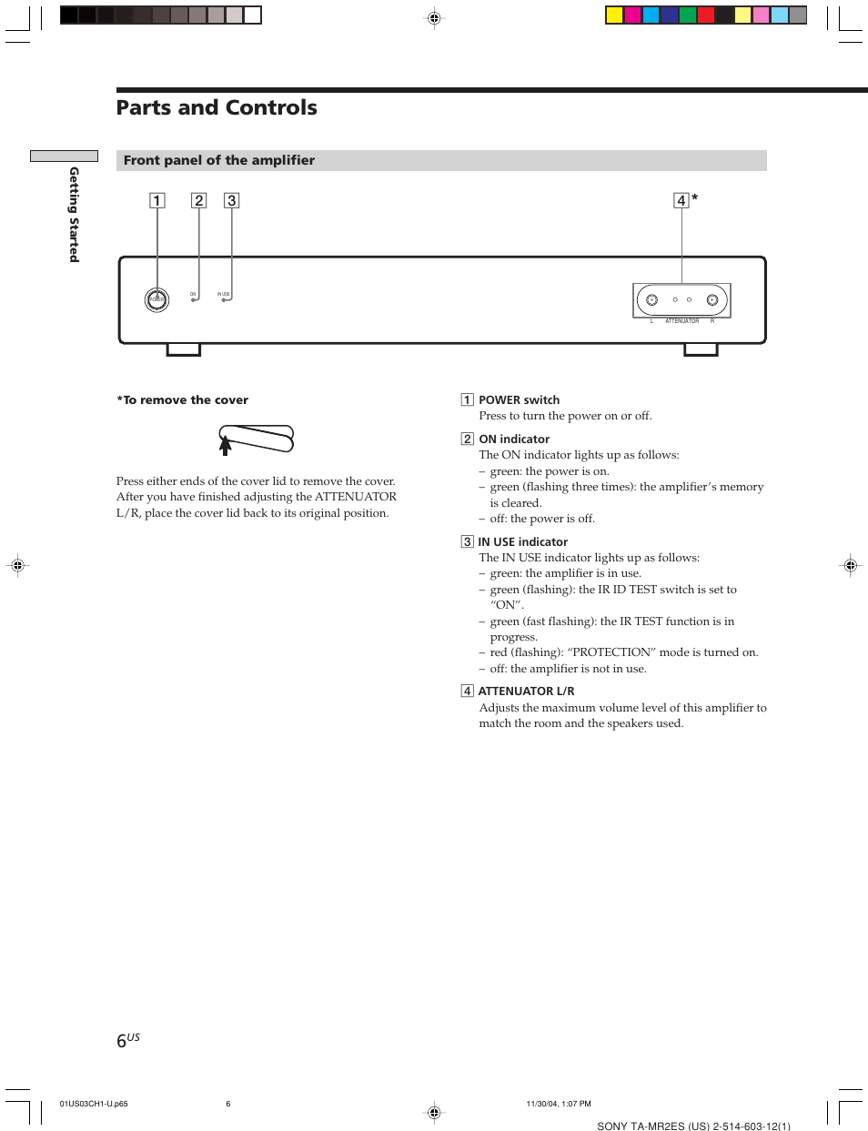 Parts and controls | Sony TA-MR2ES User Manual | Page 6 / 20