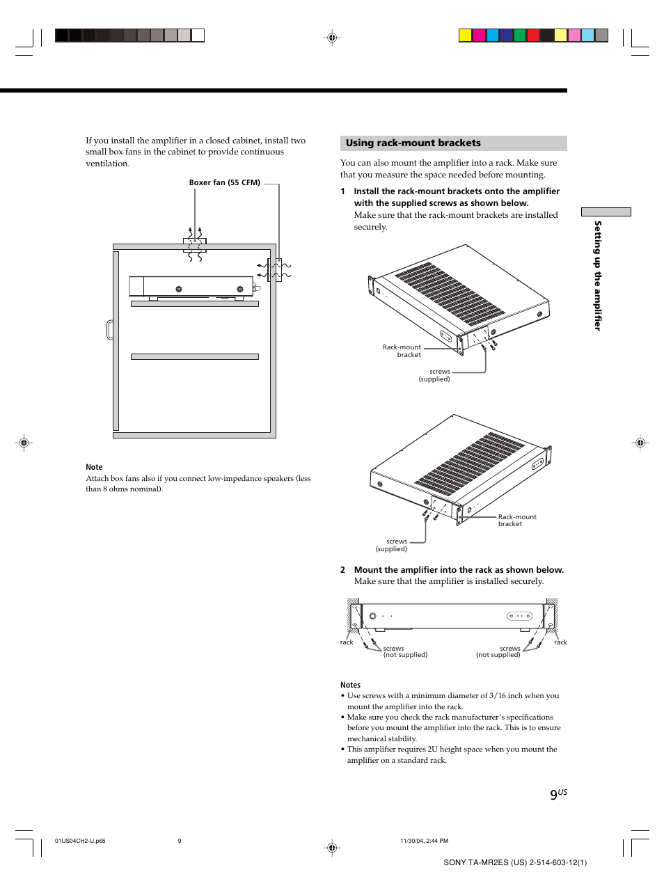 Using rack-mount brackets | Sony TA-MR2ES User Manual | Page 9 / 20