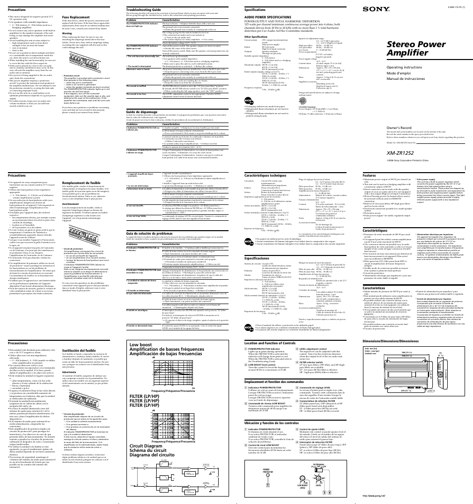 Sony XM-ZR1252 User Manual | 2 pages