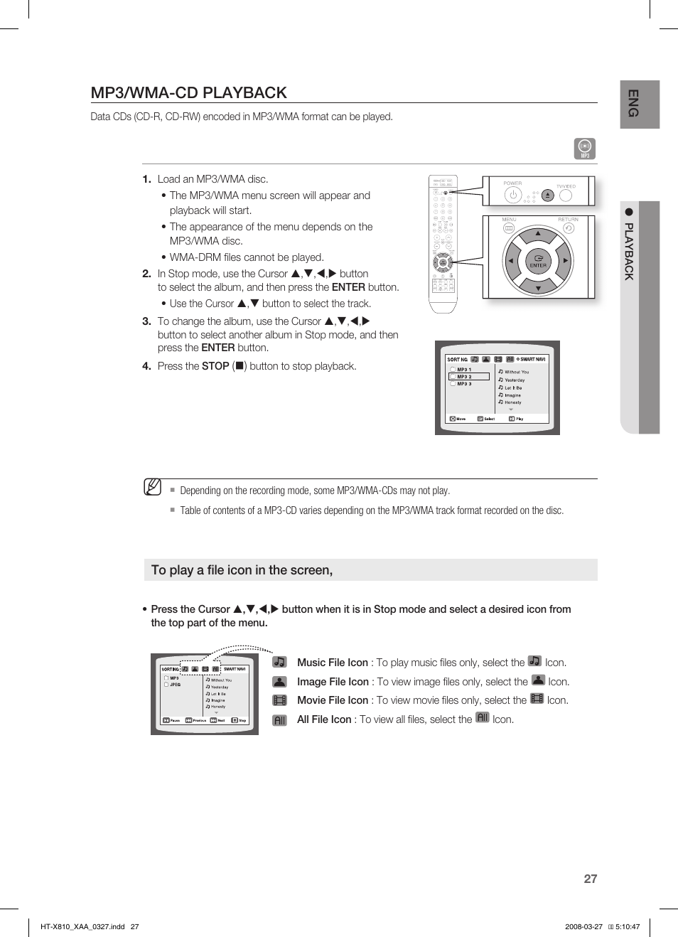 Mp3/wma-cd playback | Sony HT-X810 User Manual | Page 27 / 60