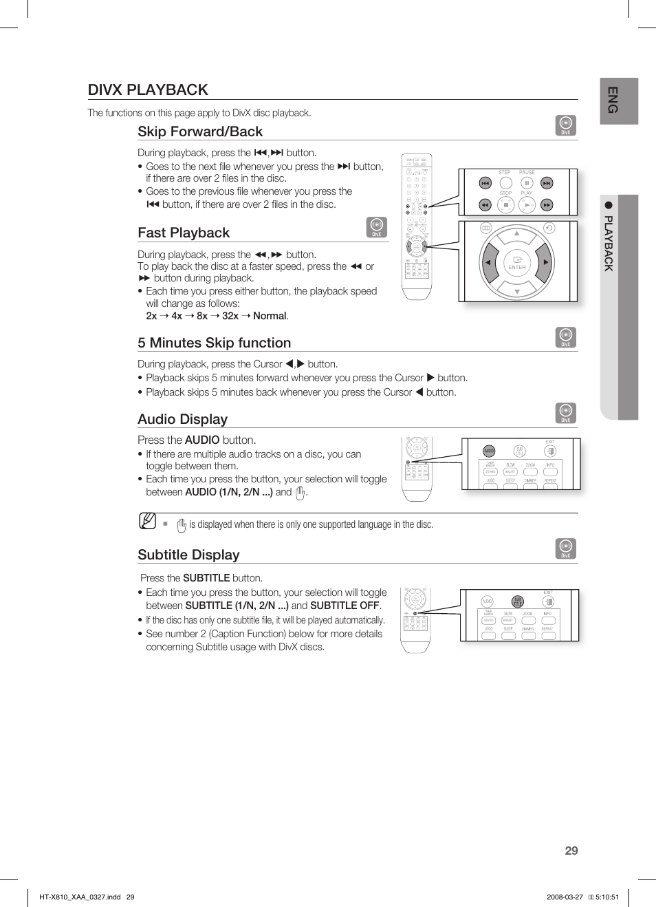 Divx playback | Sony HT-X810 User Manual | Page 29 / 60