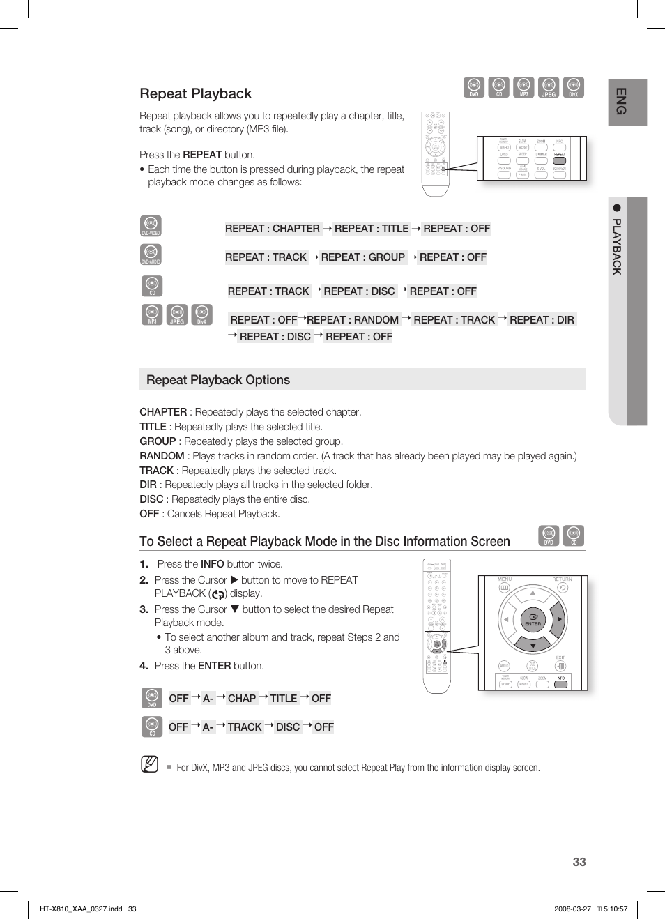 Repeat playback, Bagd | Sony HT-X810 User Manual | Page 33 / 60
