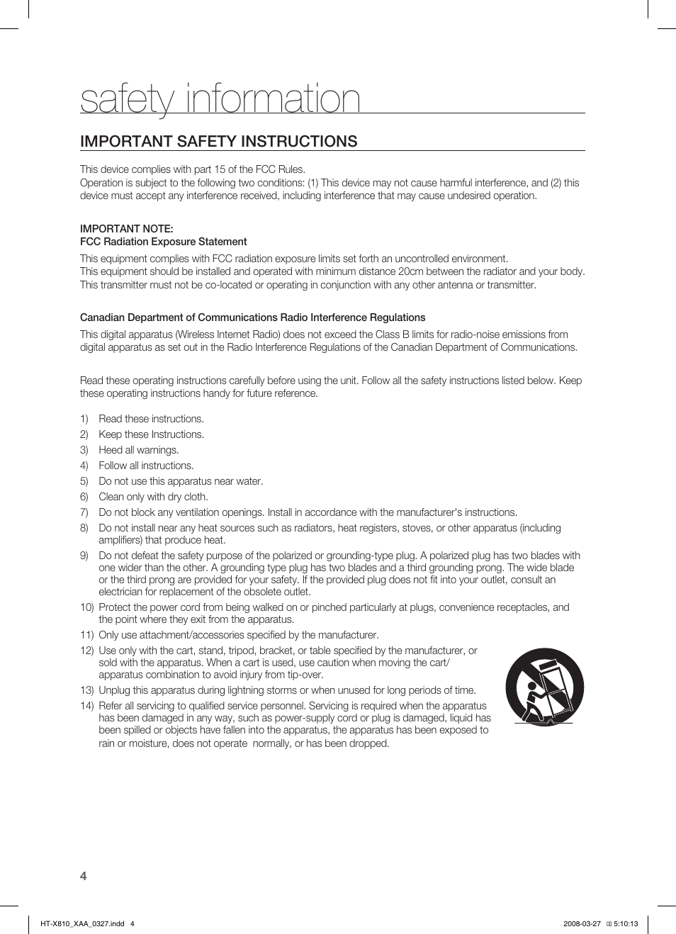 Important safety instructions, Safety information | Sony HT-X810 User Manual | Page 4 / 60