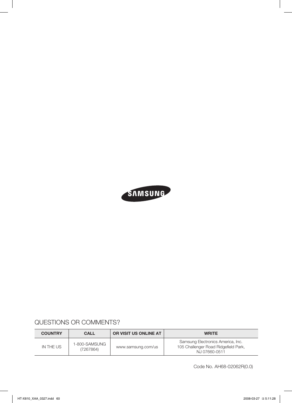 Questions or comments | Sony HT-X810 User Manual | Page 60 / 60